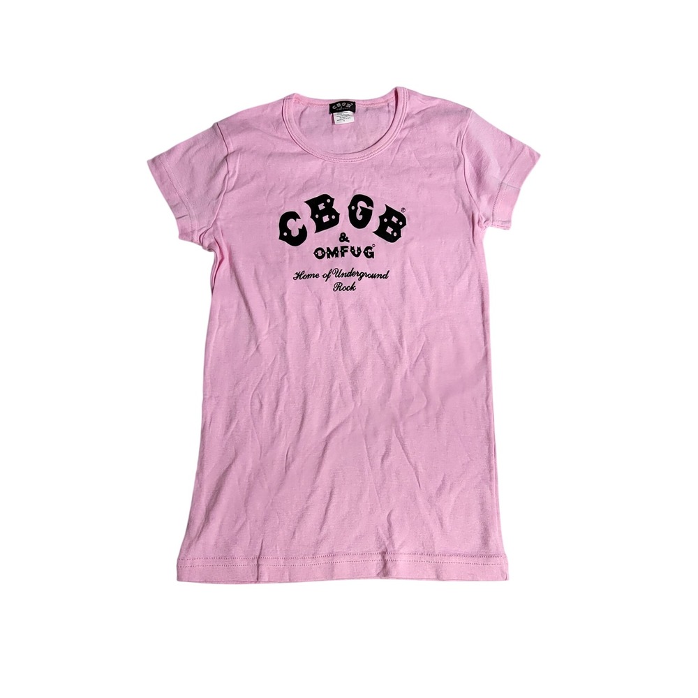 CBGB OMFUG Pink Graphic Tee Shirt Womens Small Home of Underground Rock USA Made